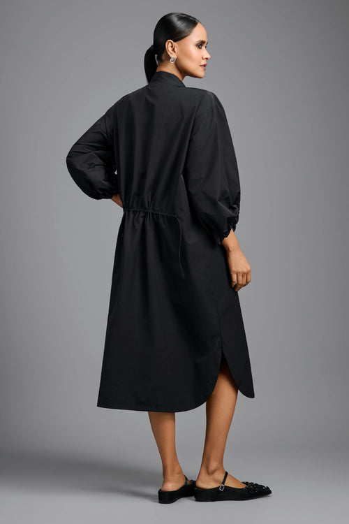 Black Metallic Panel Midi Dress