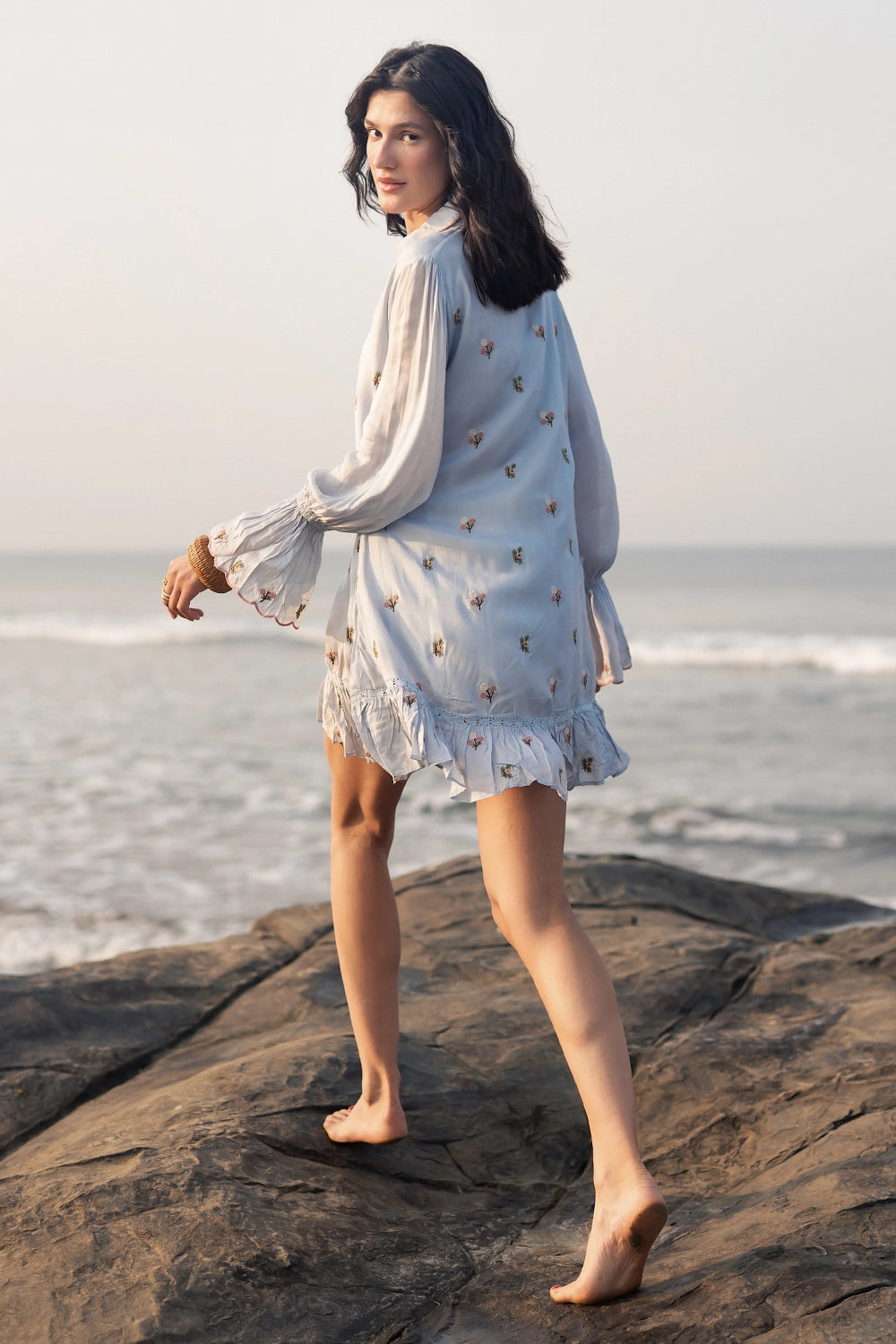 Pale Blue Floral Mini Dress