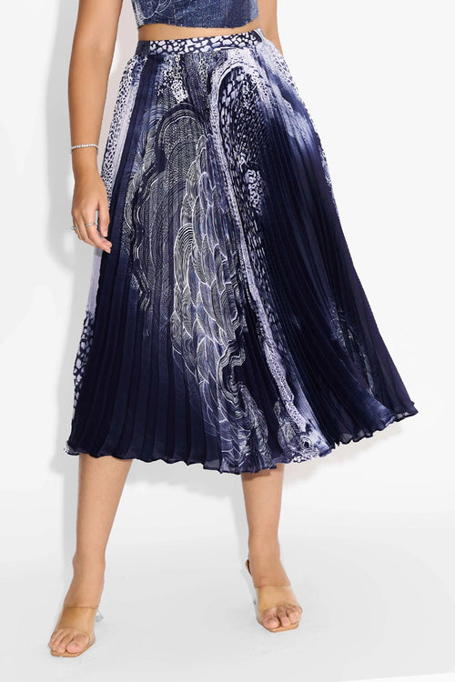 Blue Swirl Pleated Skirt