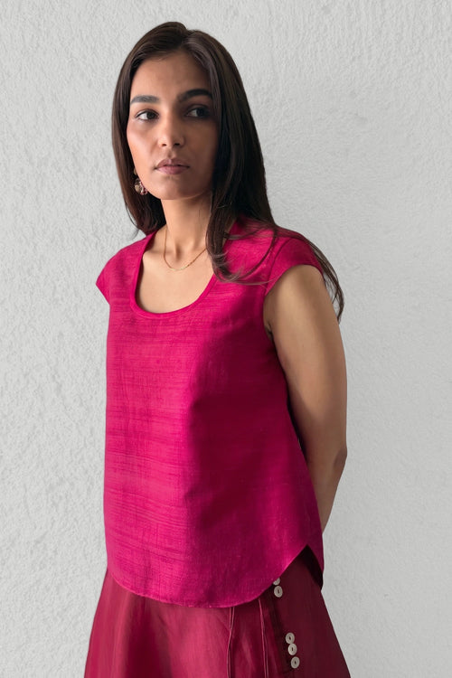 Magenta Scoop Neck Blouse