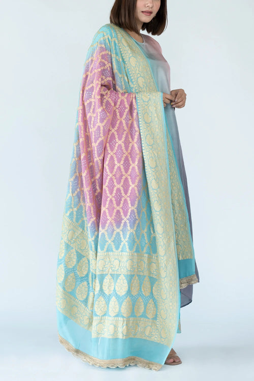 Blue Grey Ombre Kurta With Dupatta