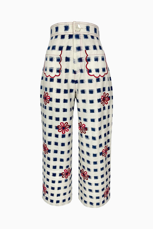 White Costal Check Trousers