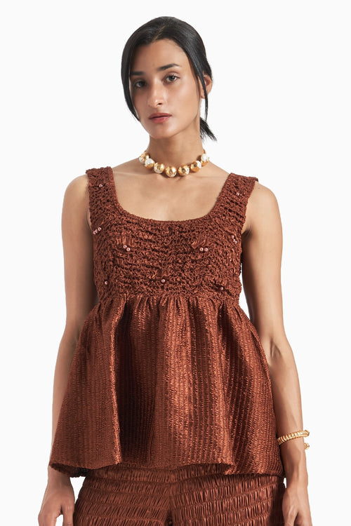 Brown Babydoll Smocked Top