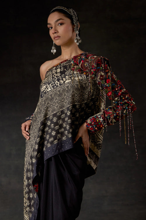 Akaar Rasa One Shoulder Long Top Co-ord Set
