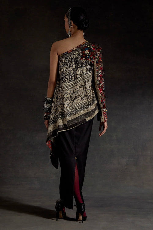 Akaar Rasa One Shoulder Long Top Co-ord Set