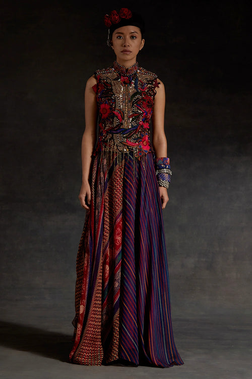Multicolor Akaar Inaq Corset Top Set