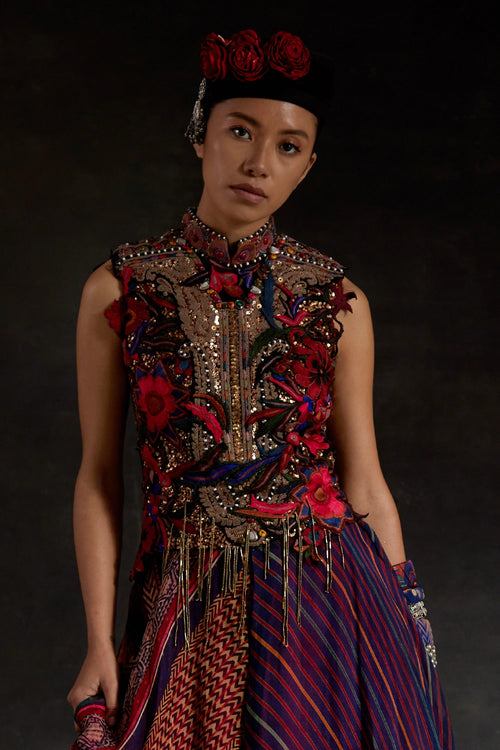 Multicolor Akaar Inaq Corset Top Set