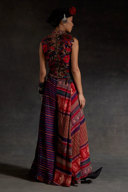 Multicolor Akaar Inaq Corset Top Set