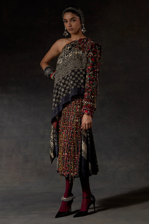 Akaar Rasa One Shoulder Long Top Set