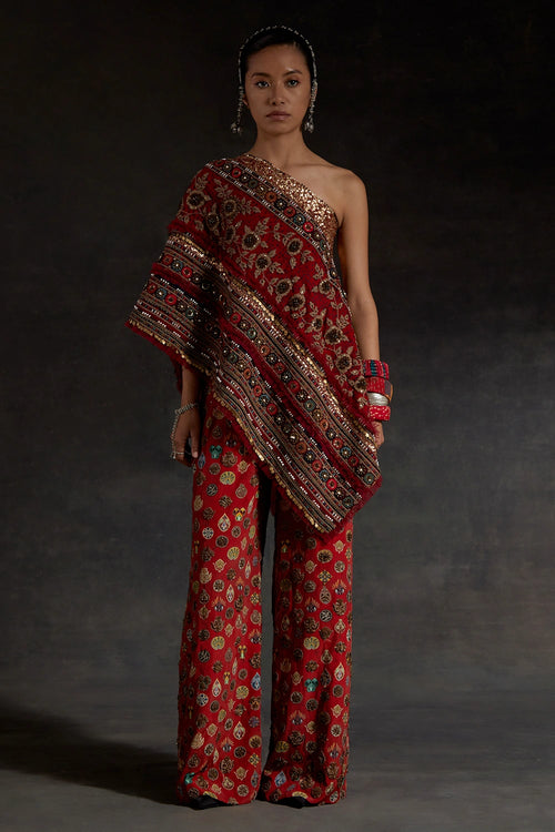 Akaar Rasa One Shoulder Top Set With Trouser