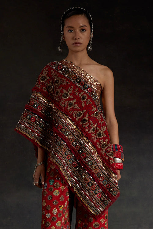 Akaar Rasa One Shoulder Top Set With Trouser