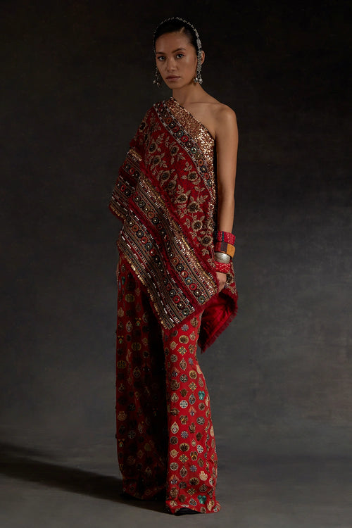 Akaar Rasa One Shoulder Top Set With Trouser