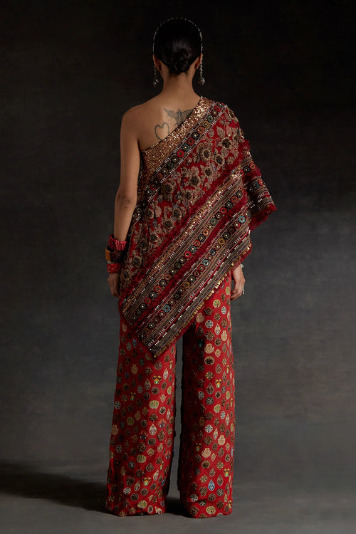 Akaar Rasa One Shoulder Top Set With Trouser