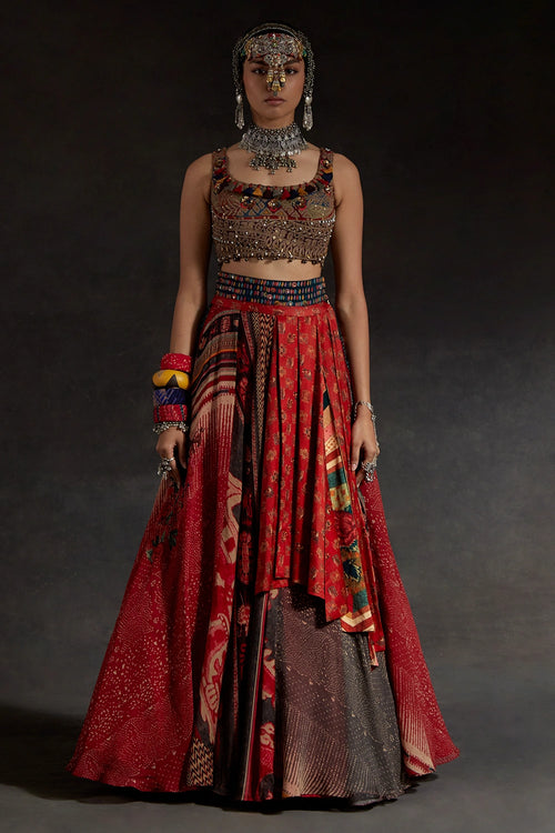 Red Akaar Kalpa Blouse Set