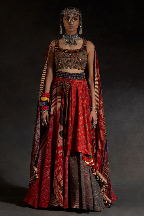 Red Akaar Kalpa Blouse Set With Dupatta