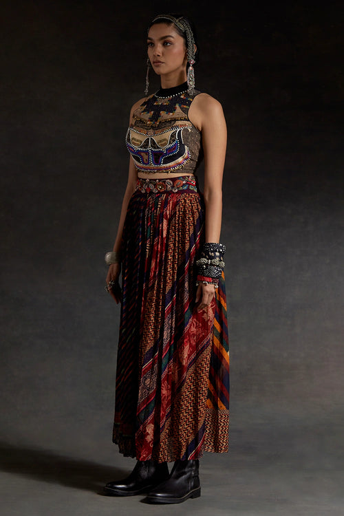 Multicolor Akaar Zuri Gilet Set
