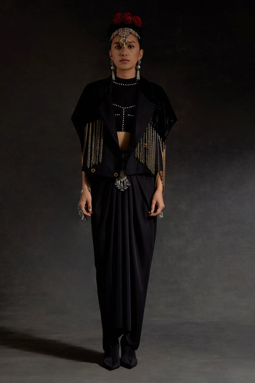 Black Akaar Zoa Cropped Trench Set
