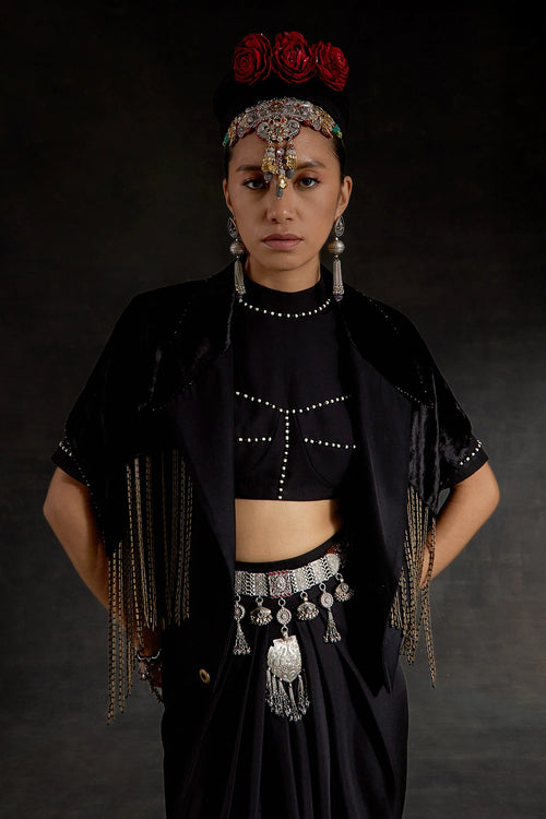 Black Akaar Zoa Cropped Trench Set