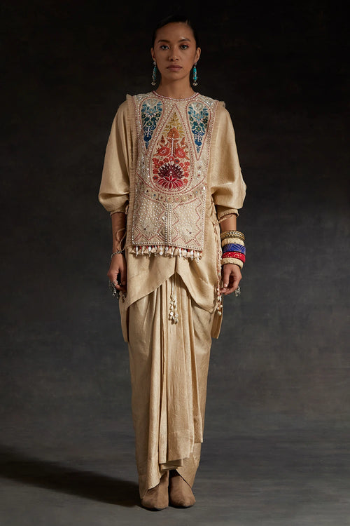 Ecru Kora Vianna Bib-Kurta With Skirt