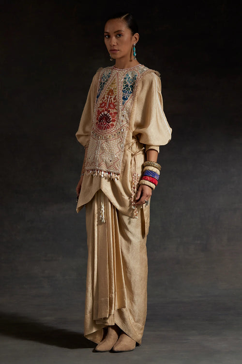 Ecru Kora Vianna Bib-Kurta With Skirt