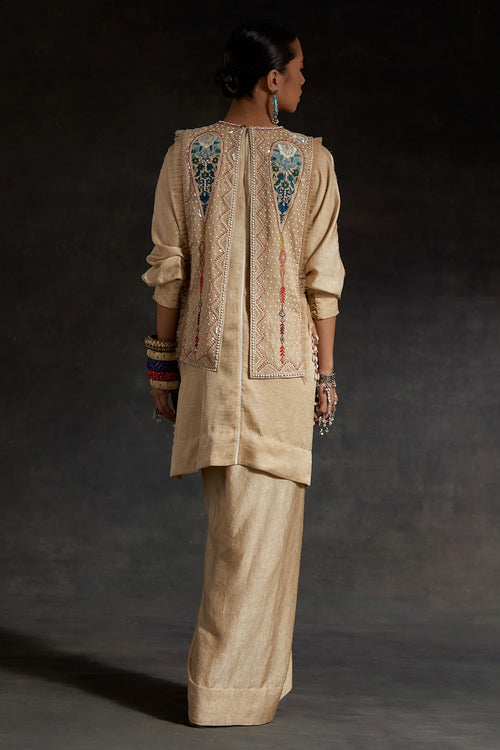 Ecru Kora Vianna Bib-Kurta With Skirt