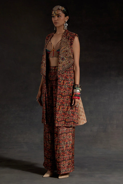 Multicolor Akaar Hina Trench Coat Set