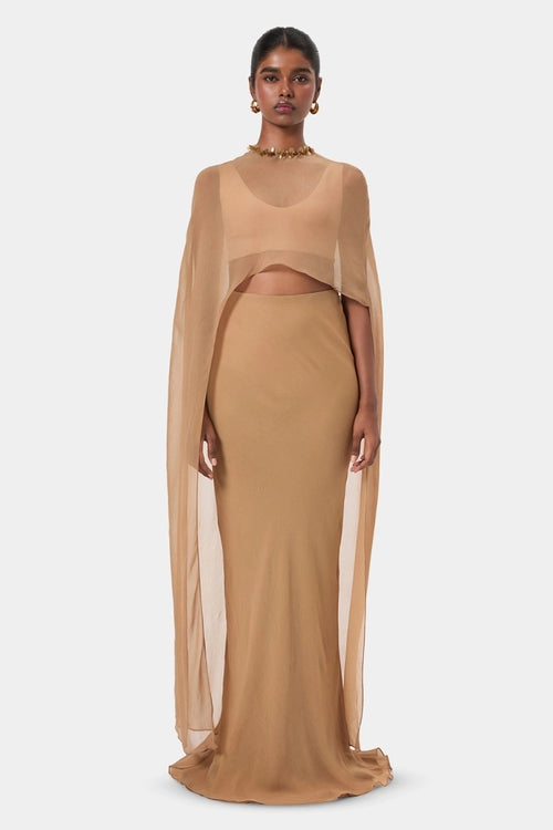 Sand Embellished Overlay Cape Top