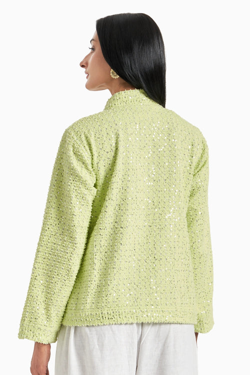 Lime Green Denim Lazercut Sequins Jacket