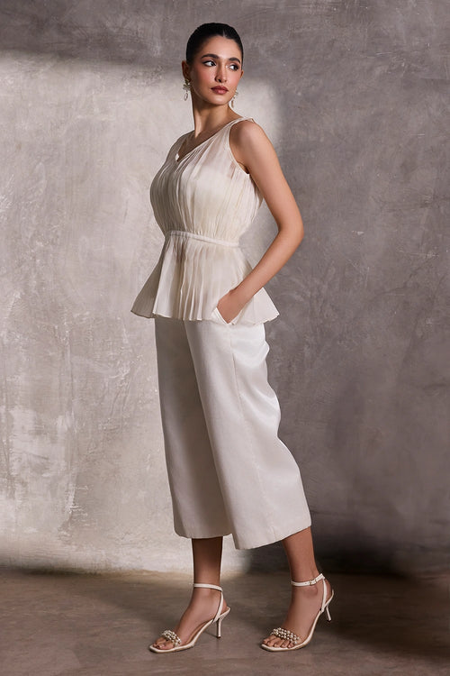 Ivory Gajji Silk Gaucho Pants