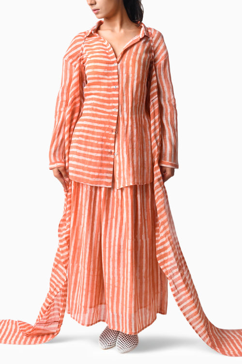 Coral Shirt Skirt Co-ord