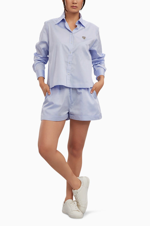 Sky Blue Swarovski Heart Shorts Co-ord Set