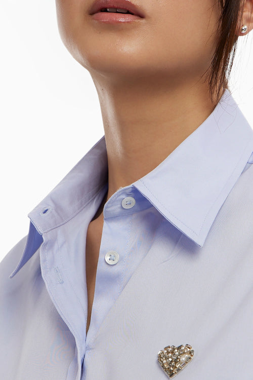 Sky Blue Swarovski Heart Crop Shirt