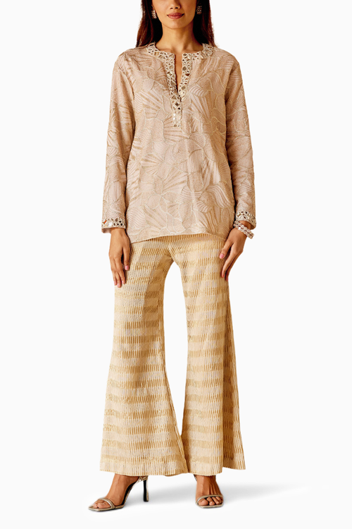 Beige Mirrorwork Tunic