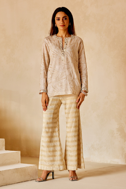 Beige Mirrorwork Tunic