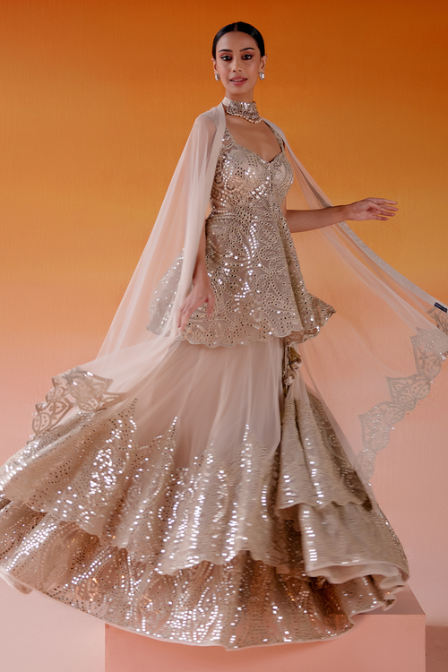 Ivory Layered Lehenga