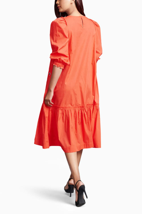 Orange Long Dress With Embroidery