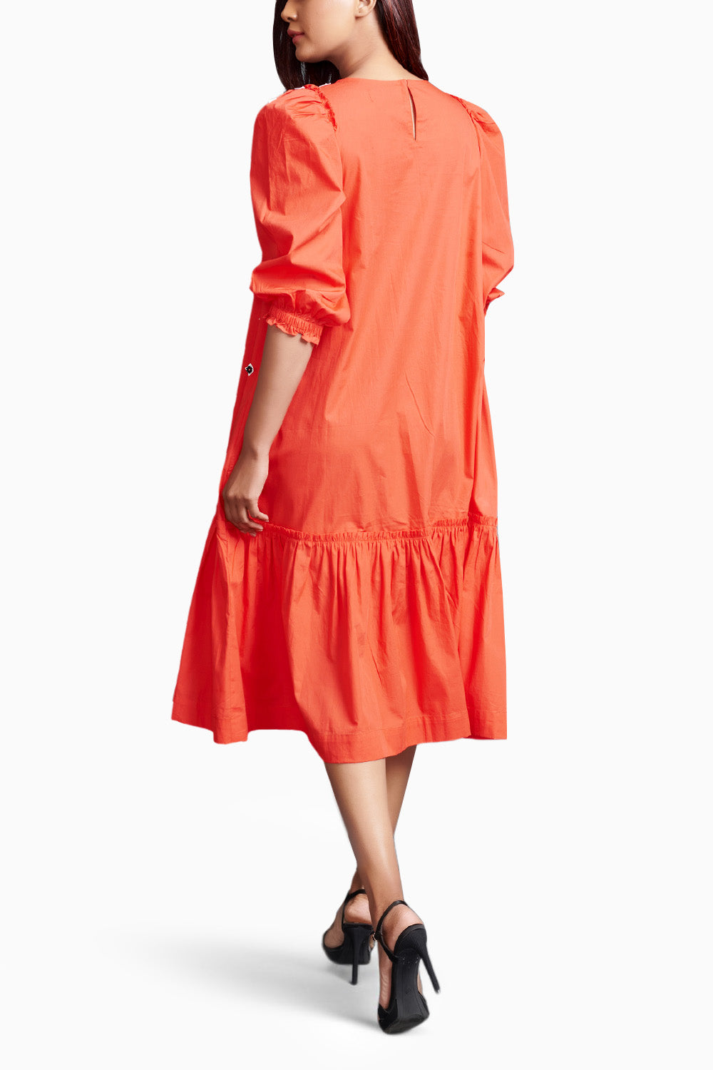 Orange Long Dress With Embroidery