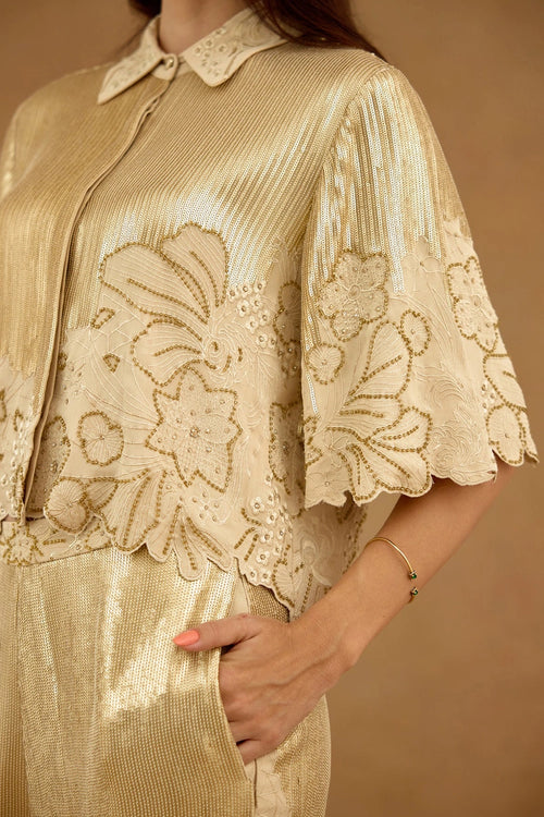 Gold Sequin Embroidered Shirt