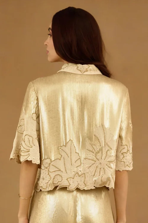 Gold Sequin Embroidered Shirt
