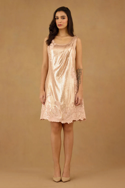 Rose Gold Georgette Sequin Embroidered Dress