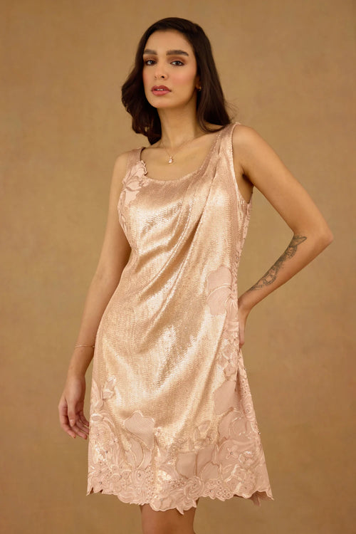 Rose Gold Georgette Sequin Embroidered Dress