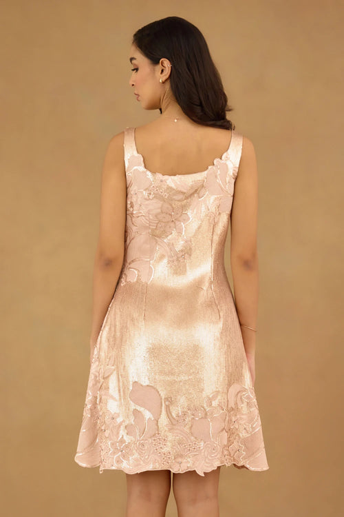 Rose Gold Georgette Sequin Embroidered Dress