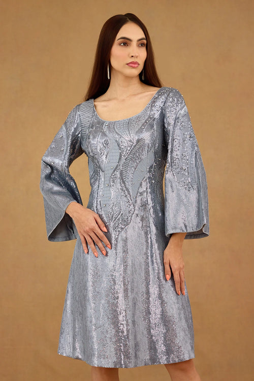 Blue Sequin Embroidery Dress