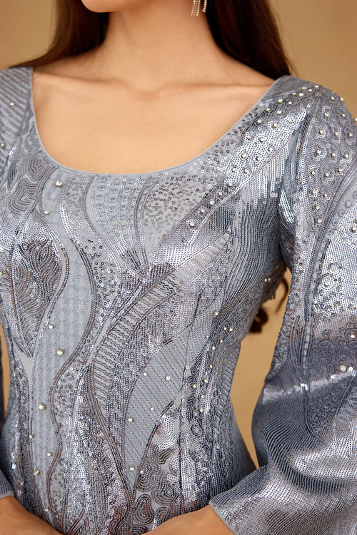 Blue Sequin Embroidery Dress