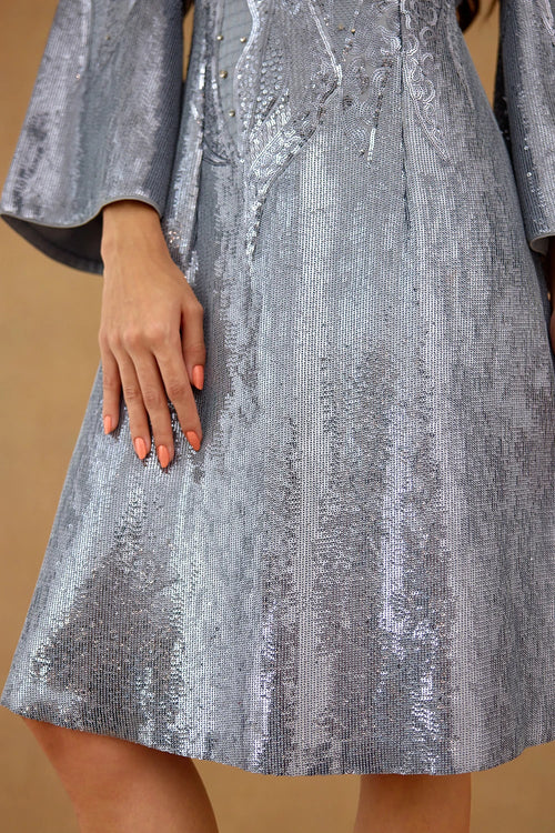 Blue Sequin Embroidery Dress