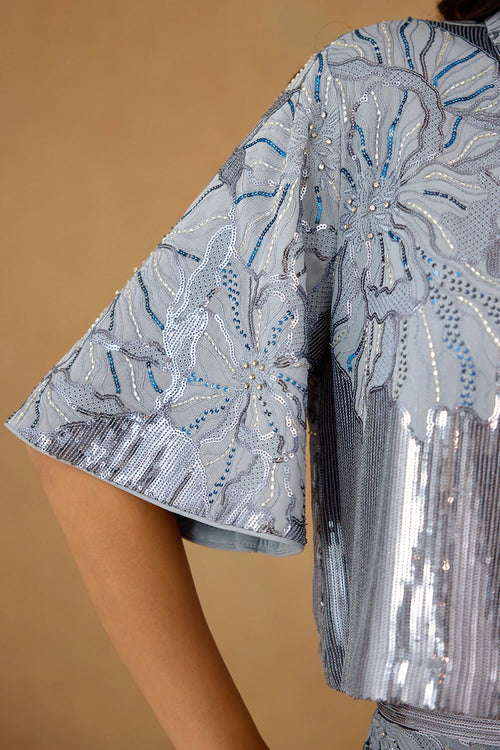 Blue Sequins Embroidered Co-ord set