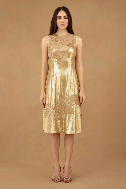 Bronze Gold Sequin Embroidered Dress