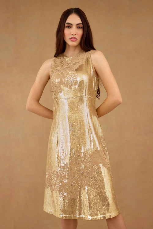 Bronze Gold Sequin Embroidered Dress