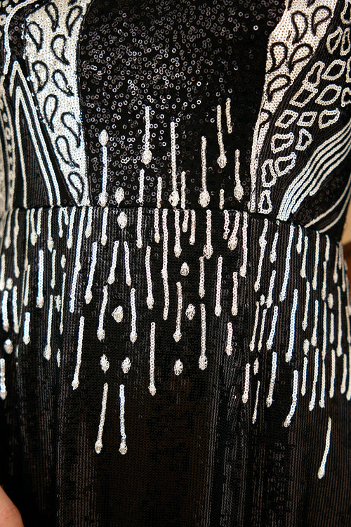 Black Sequin Embroidered Dress