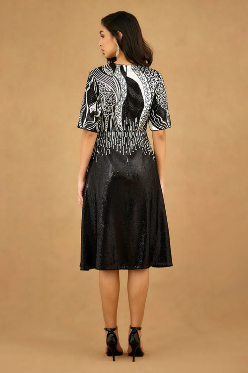 Black Sequin Embroidered Dress